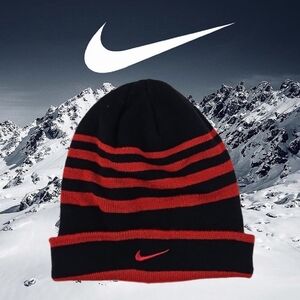 Nike Beanie Hat, Red Black Stripes, Youth
